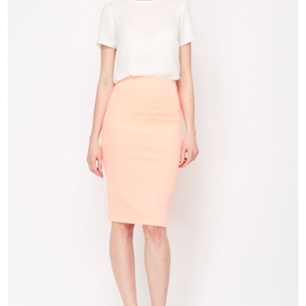 peach and white pencil skirt